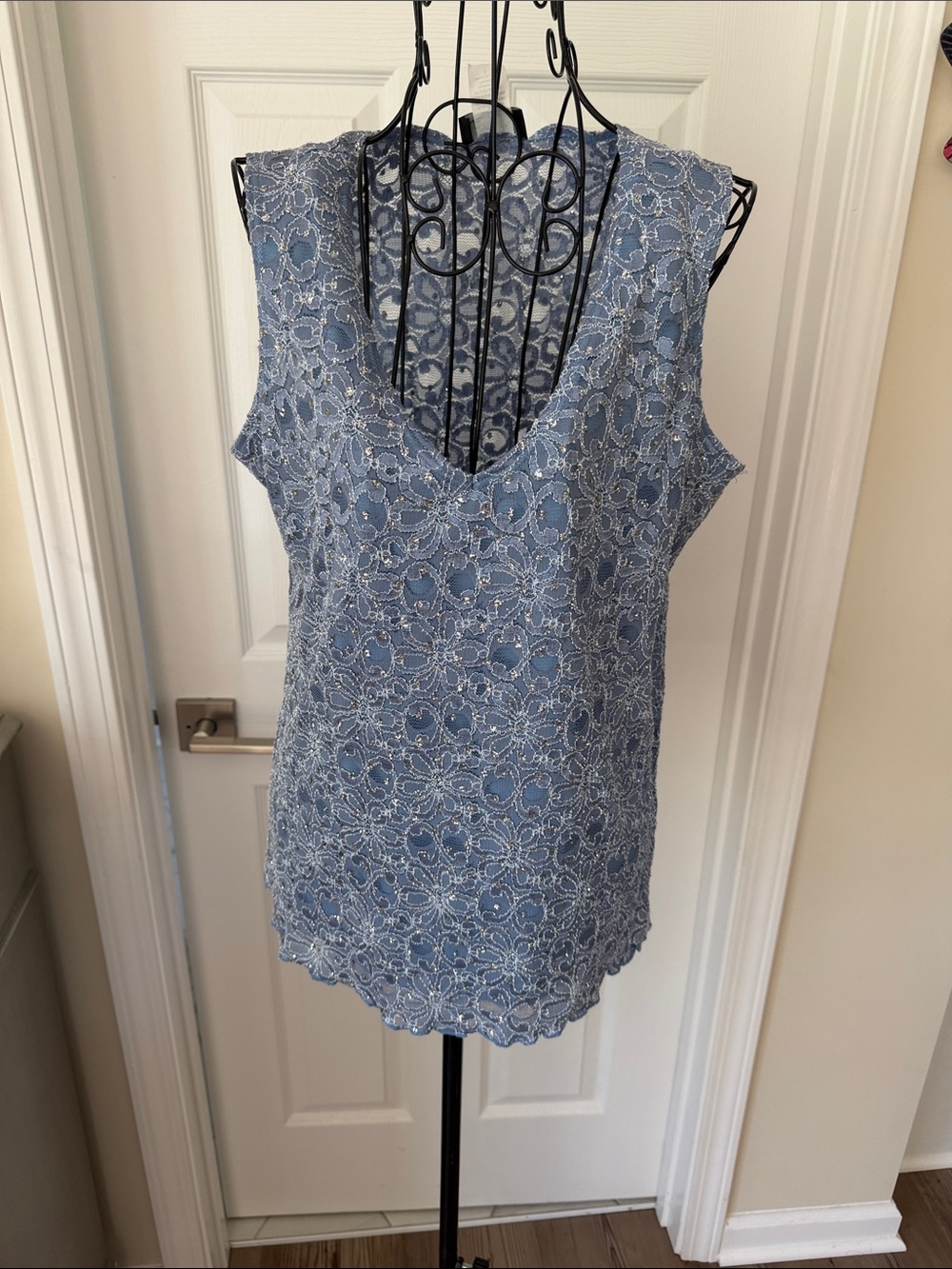 Brittany Black Light Blue Lace V-Neck Camisole